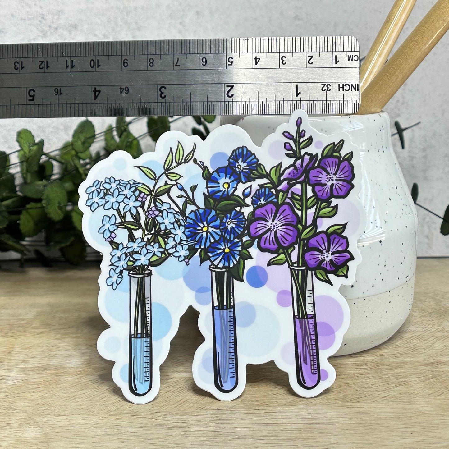 Test Tube Blue Toned Floral Vinyl Sticker