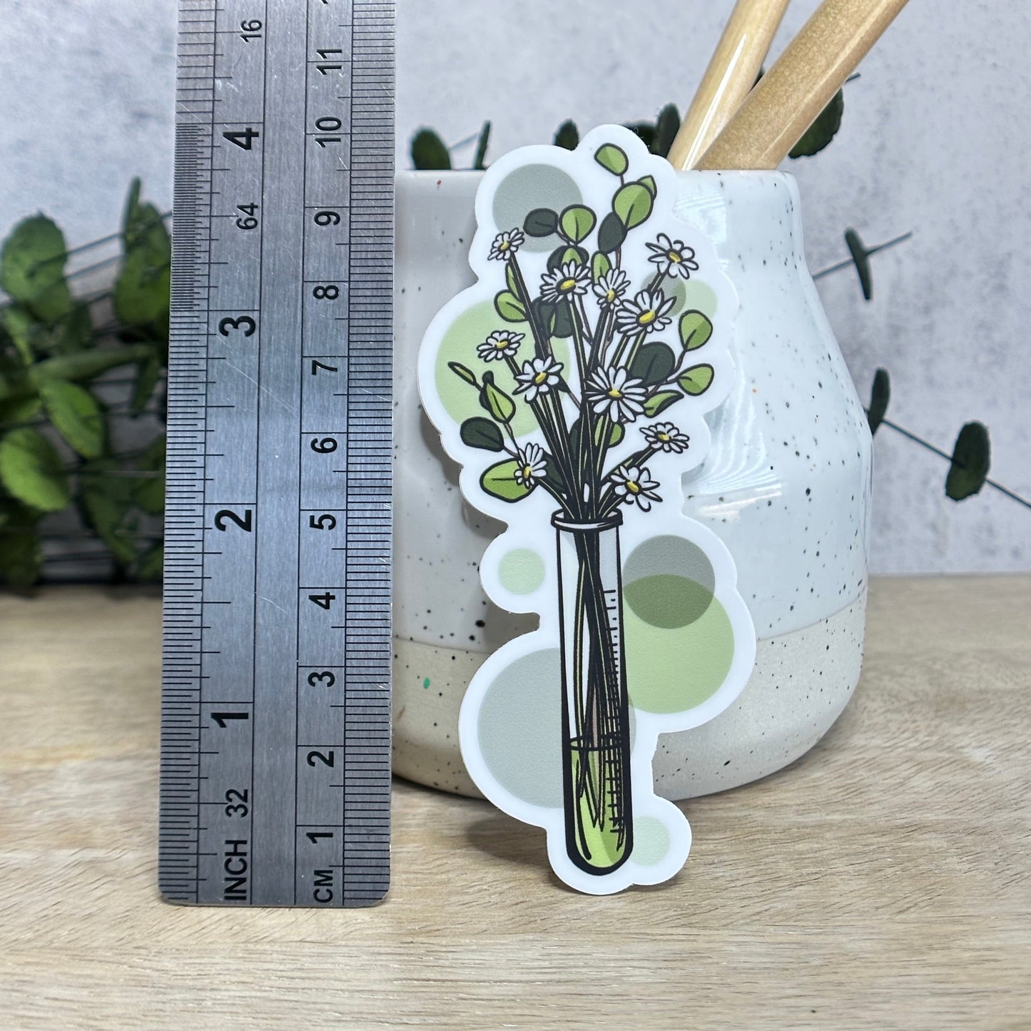 Test Tube Green Floral Vinyl Sticker