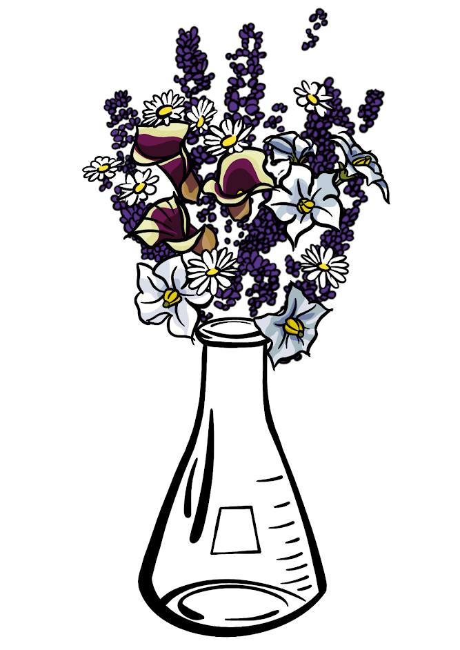 Custom Floral Science Flask Tattoo Design