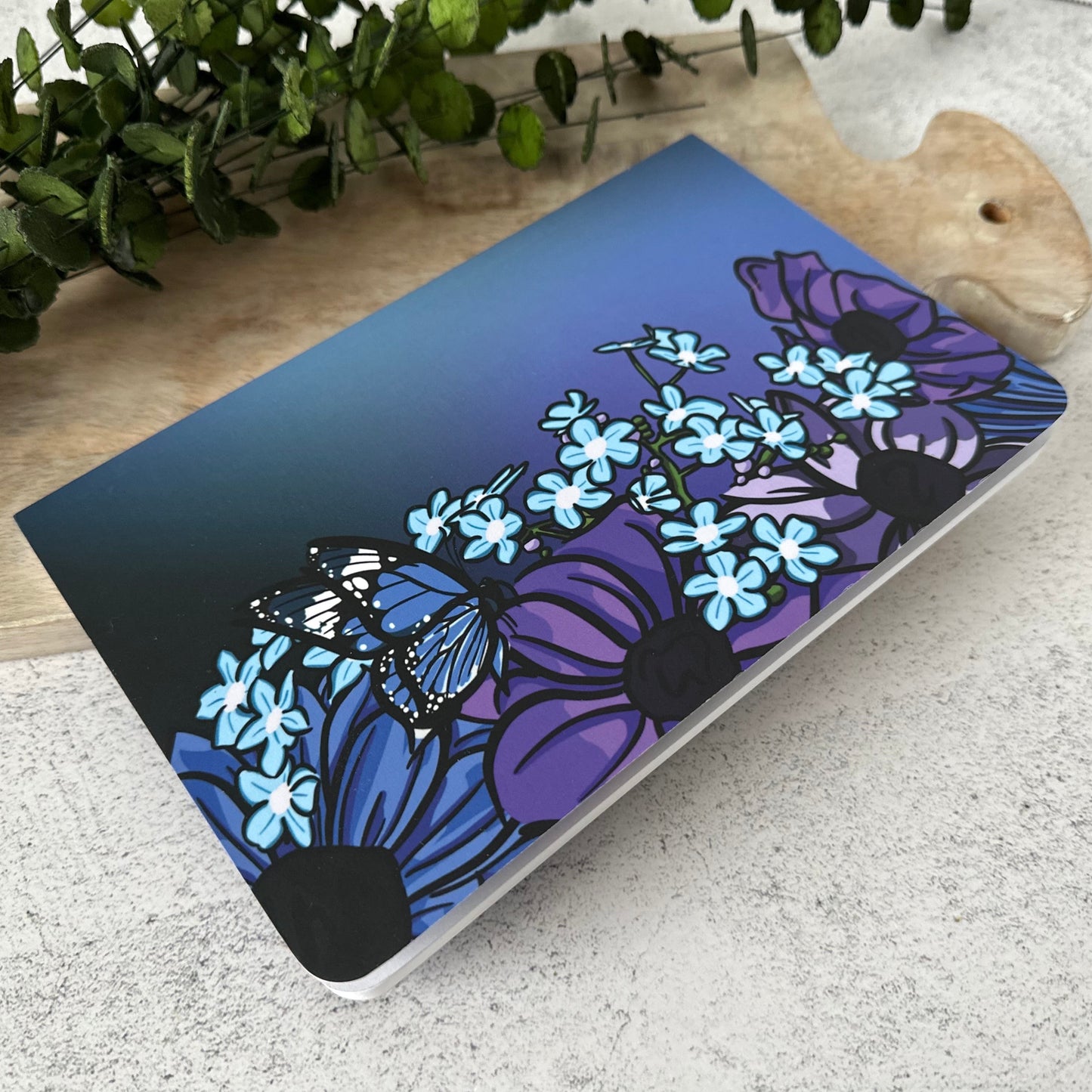 8"x5" Blue Floral Notebook, Layflat, Lined