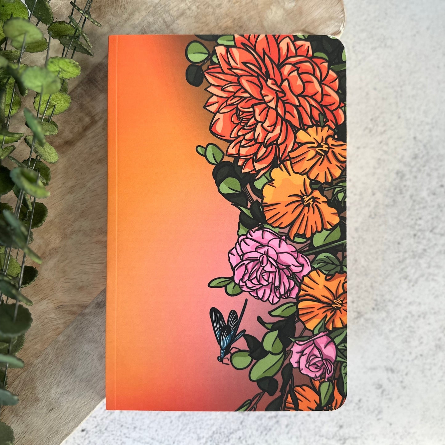 8"x5" Orange Floral Notebook, Layflat, Lined