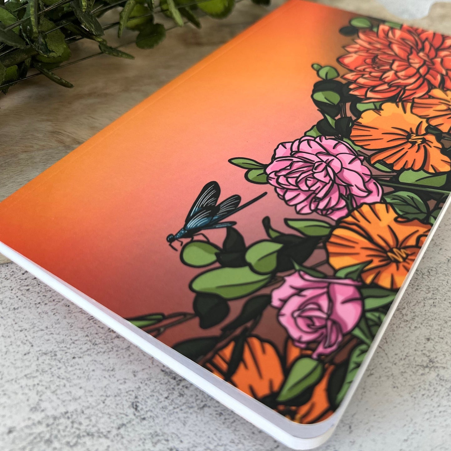 8"x5" Orange Floral Notebook, Layflat, Lined