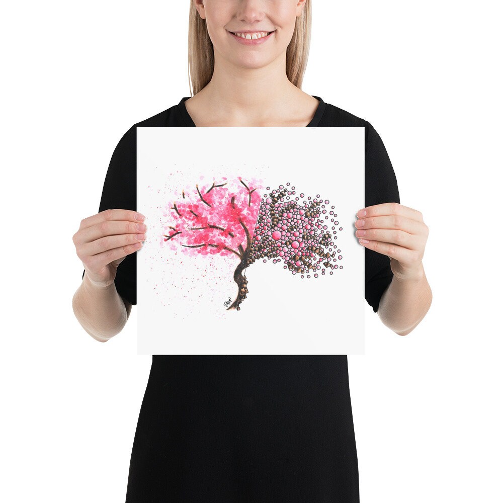 Geometric Cherry Blossom Tree Watercolor Print