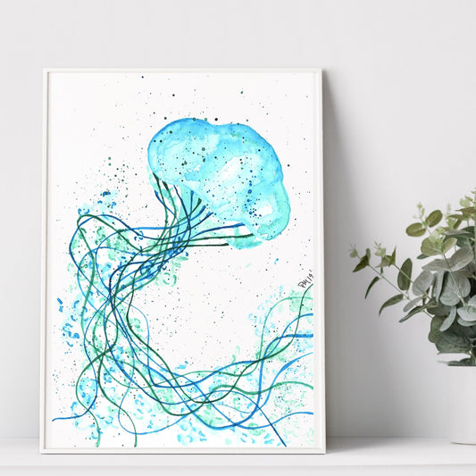 Blue Jellyfish Watercolor Print