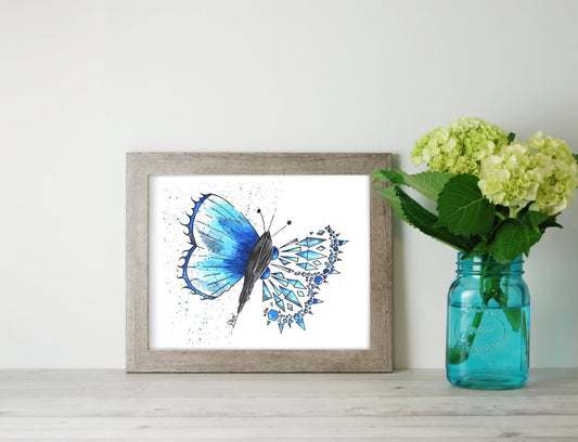 Blue Butterfly Watercolor Print