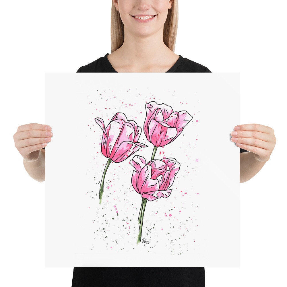 Pink Tulip Watercolor Print