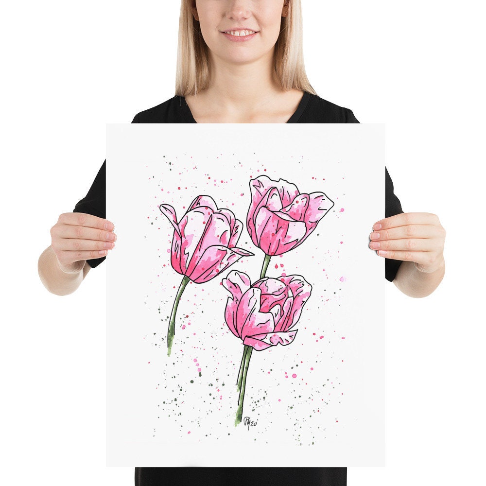 Pink Tulip Watercolor Print