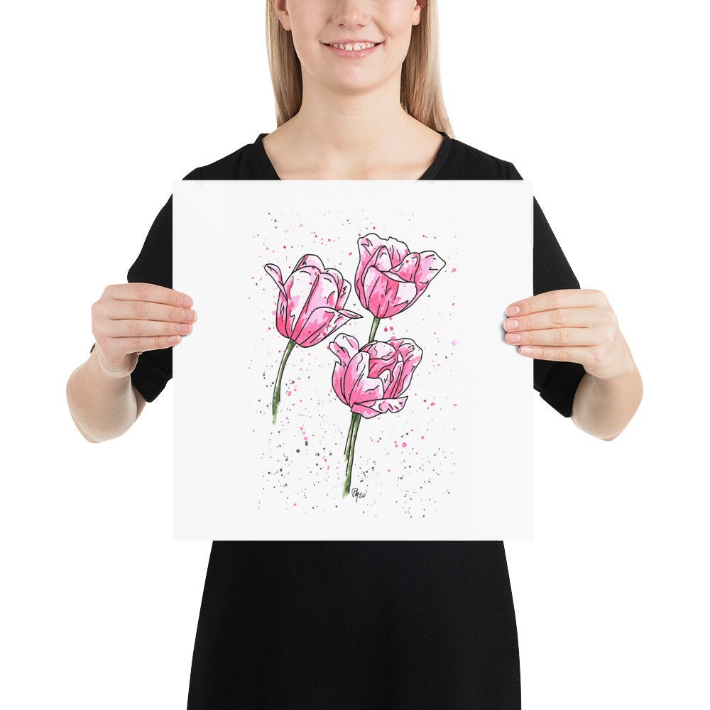 Pink Tulip Watercolor Print