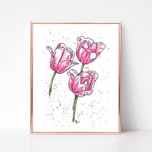 Pink Tulip Watercolor Print