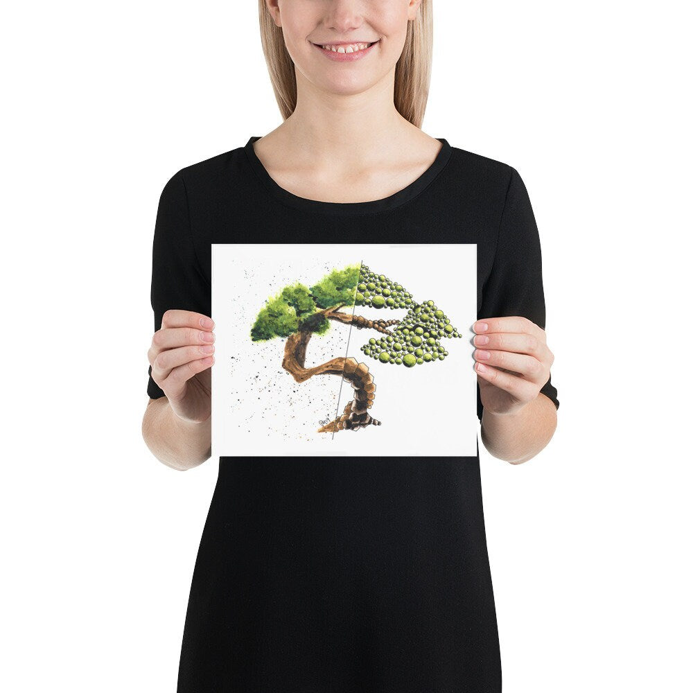Geometric Bonsai Tree Watercolor Print