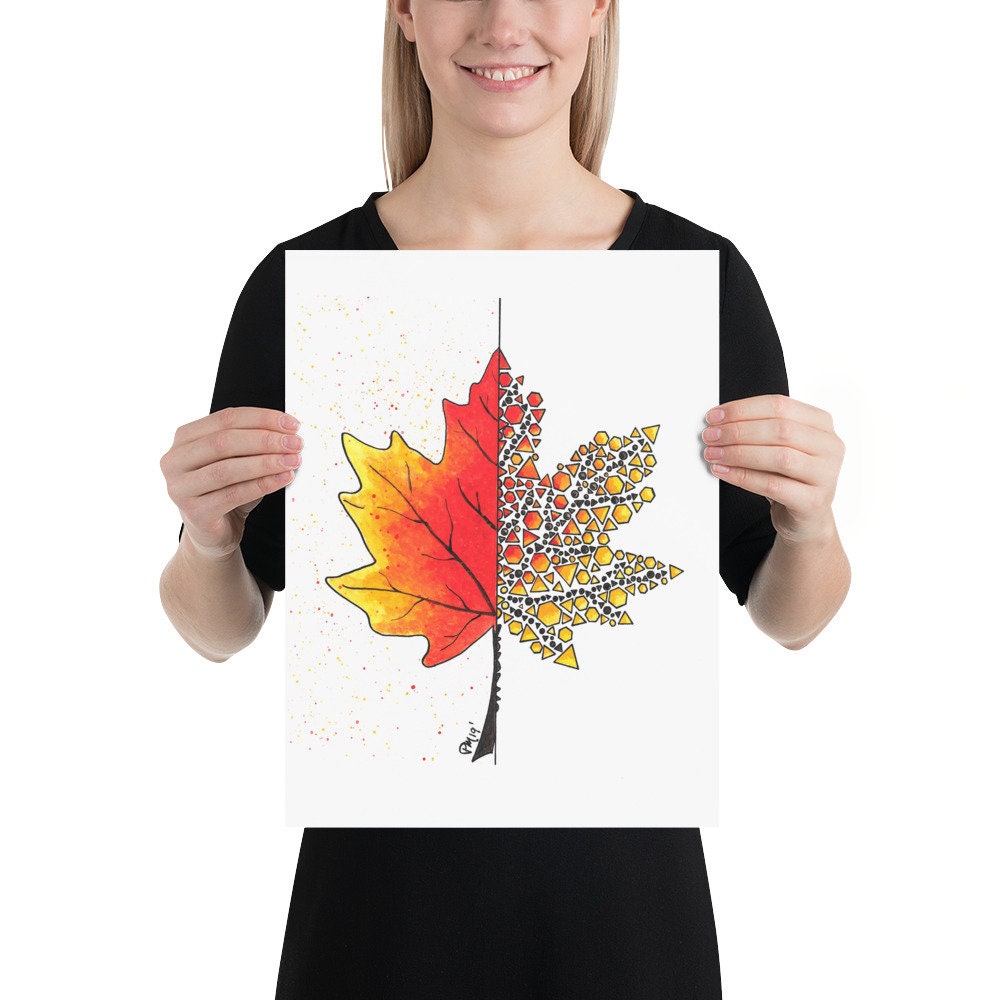 Geometric Maple Leaf Watercolor Print
