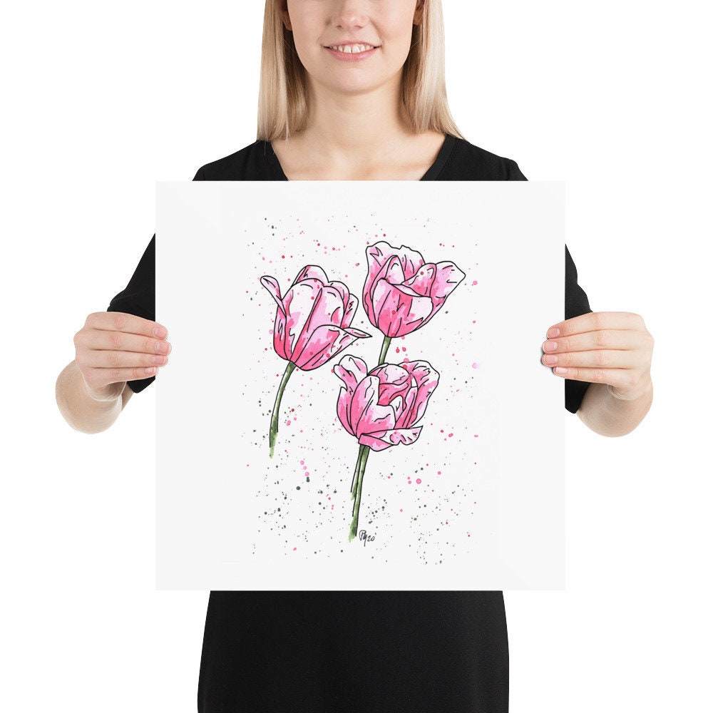 Pink Tulip Watercolor Print