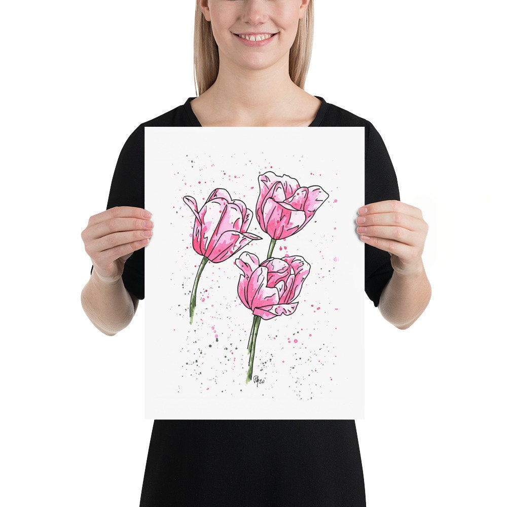 Pink Tulip Watercolor Print