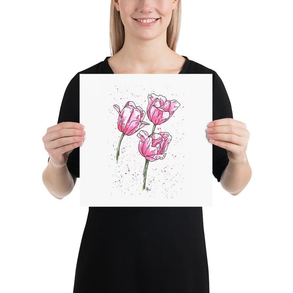 Pink Tulip Watercolor Print