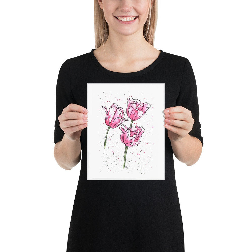 Pink Tulip Watercolor Print