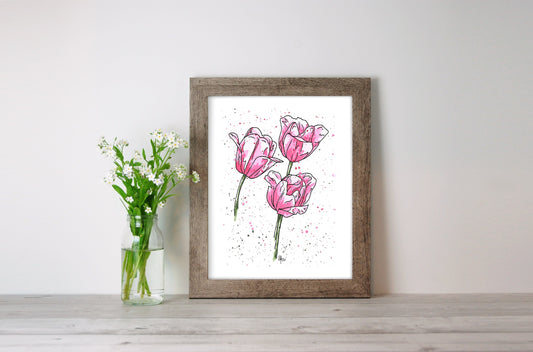 Pink Tulip Watercolor Print