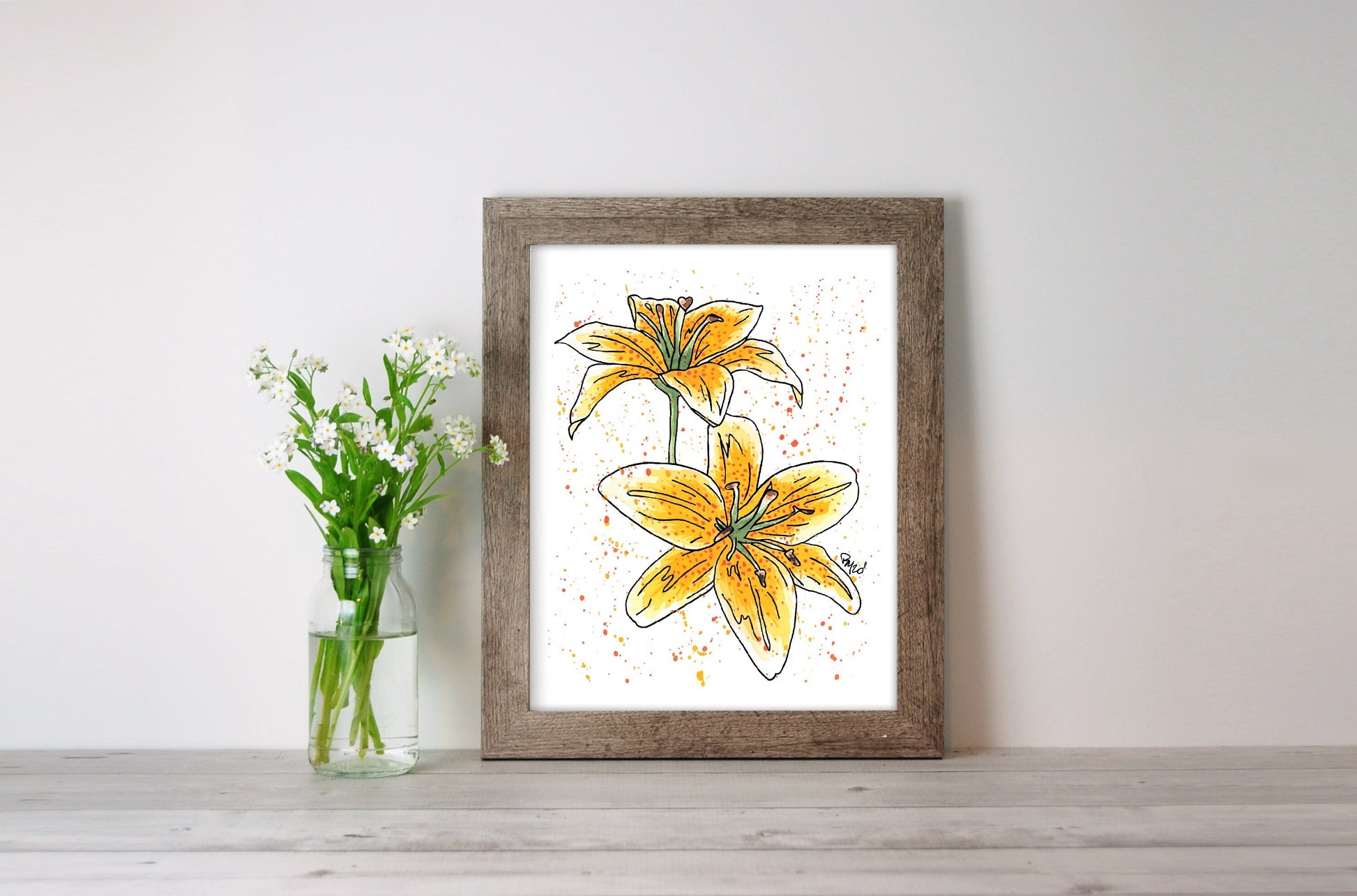 Pink and Yellow Lily Watercolor Print Set