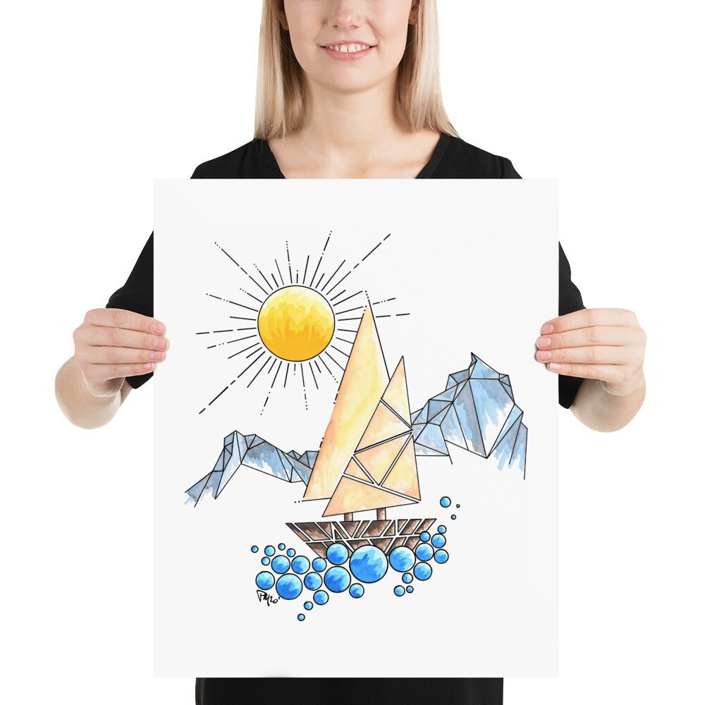 Geometric Sailboat Watercolor Print