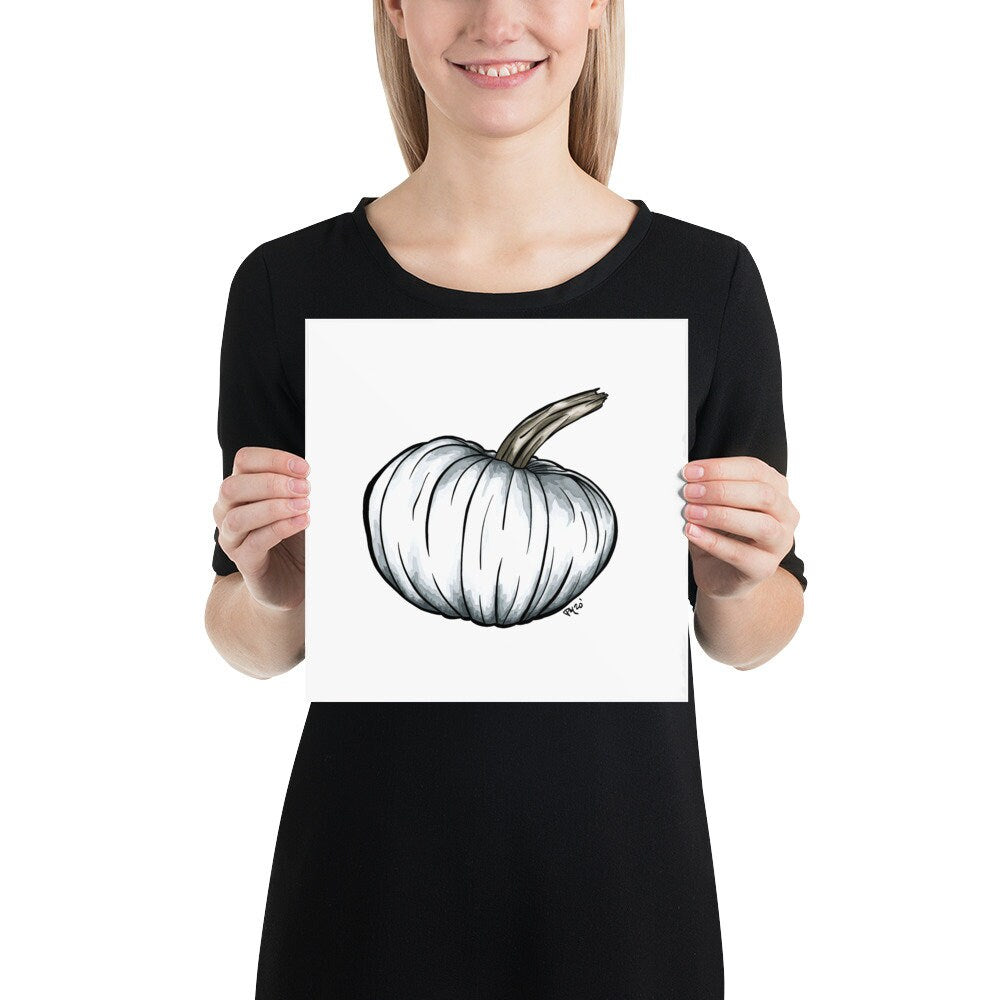 White Pumpkin Watercolor Print