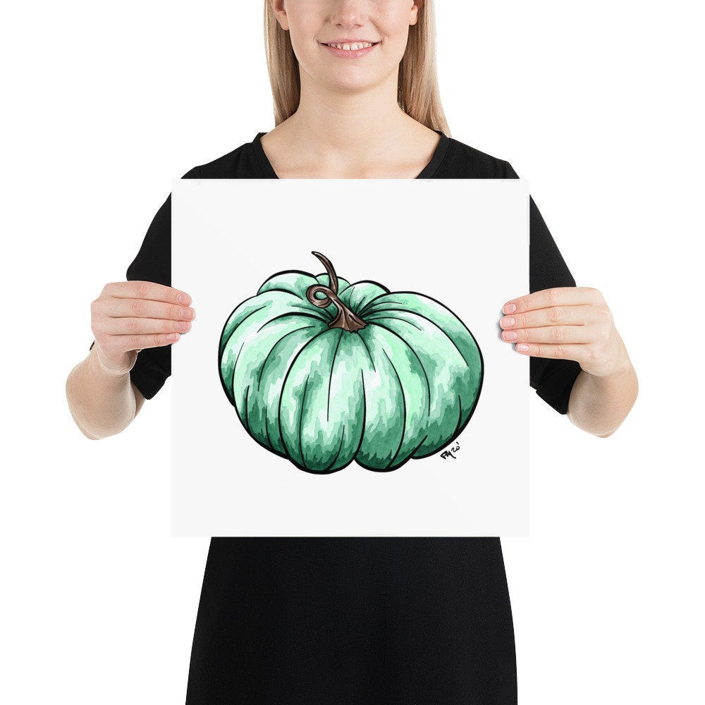 Green Pumpkin Watercolor Print