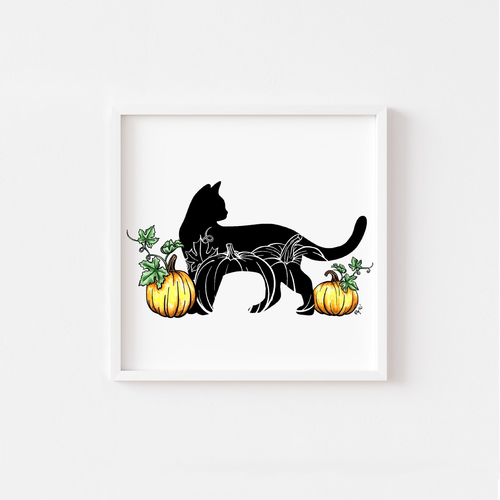 Black Cat and Pumpkins Watercolor Print Set