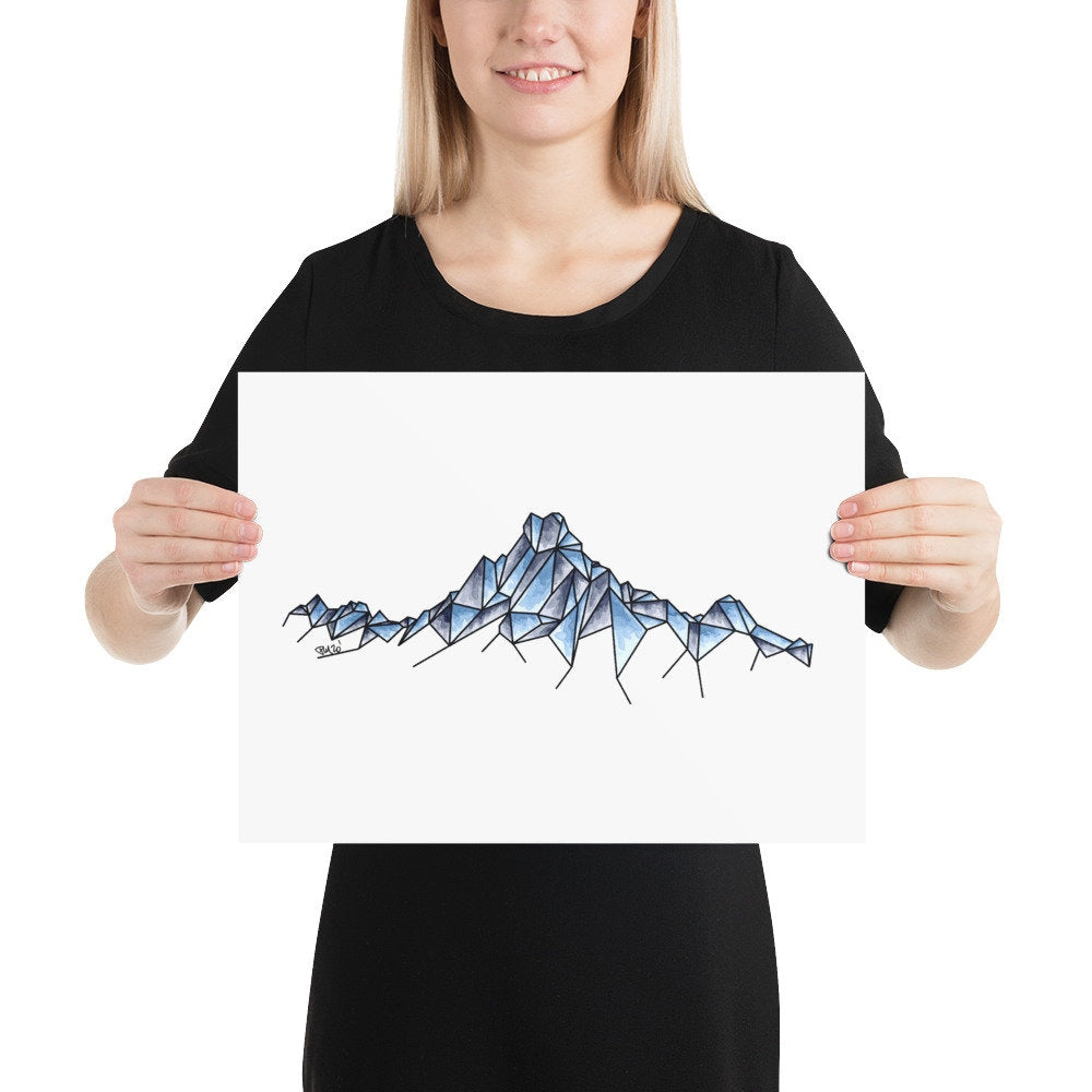 Geometric Watercolor Mountain Print