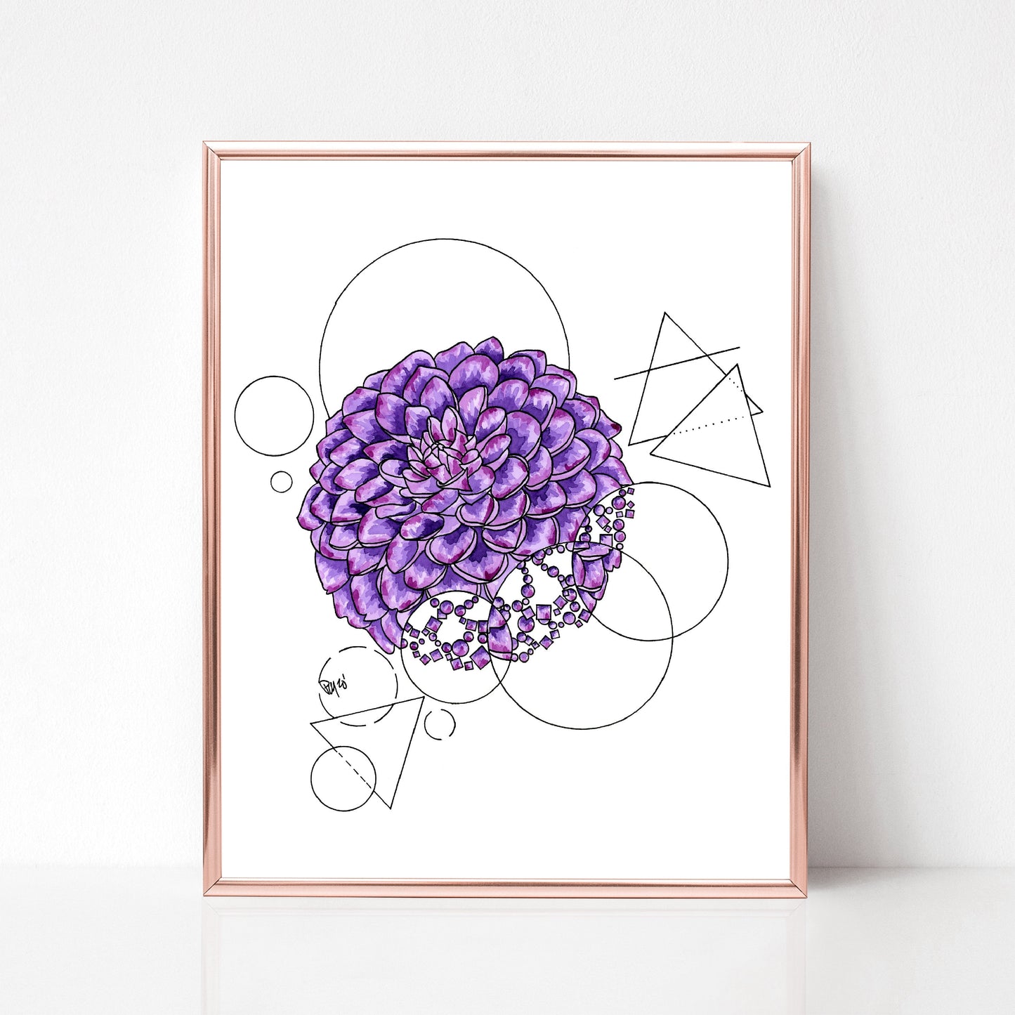Geometric Purple Dahlia Watercolor Print