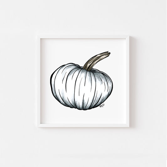 White Pumpkin Watercolor Print