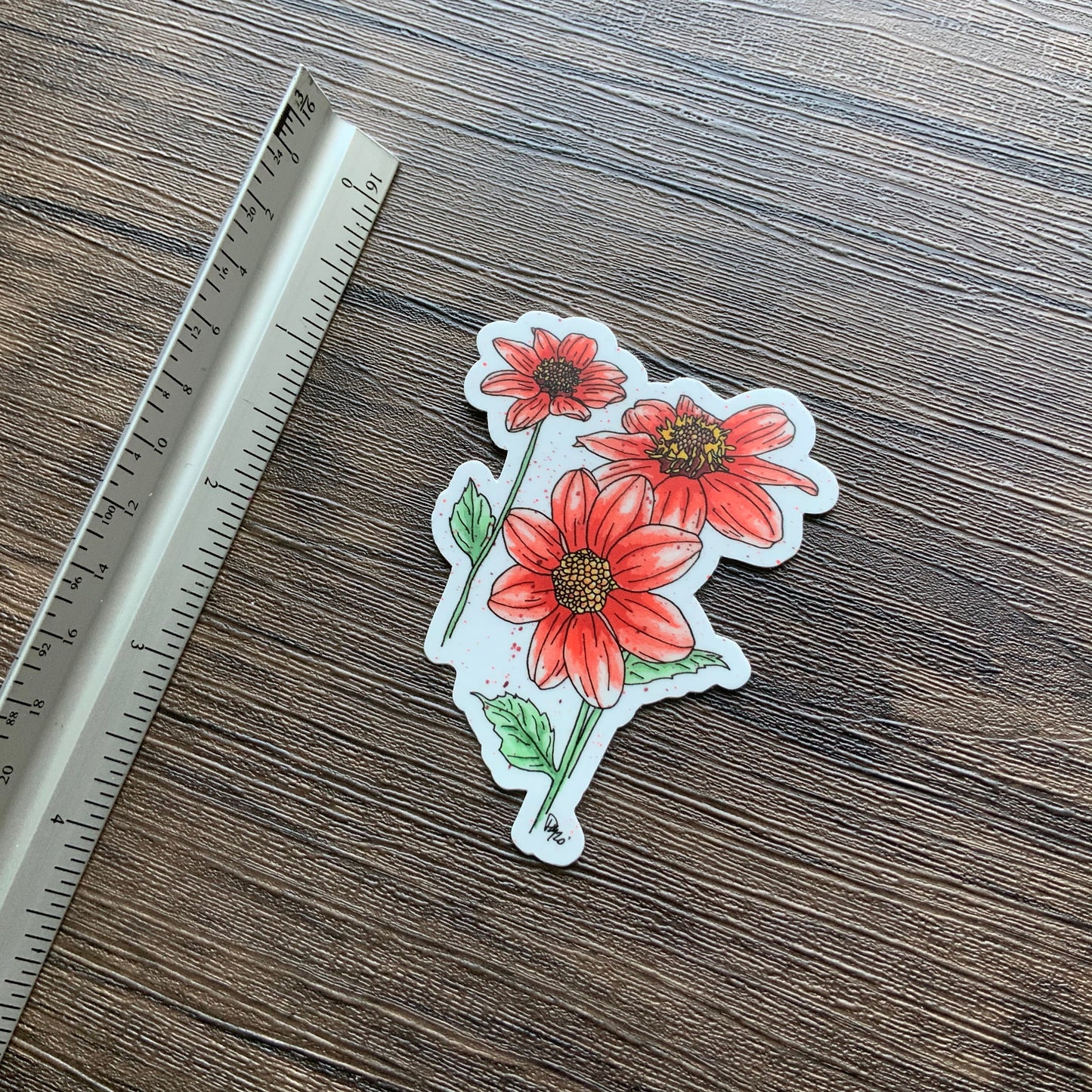 Red Dahlias Vinyl Sticker