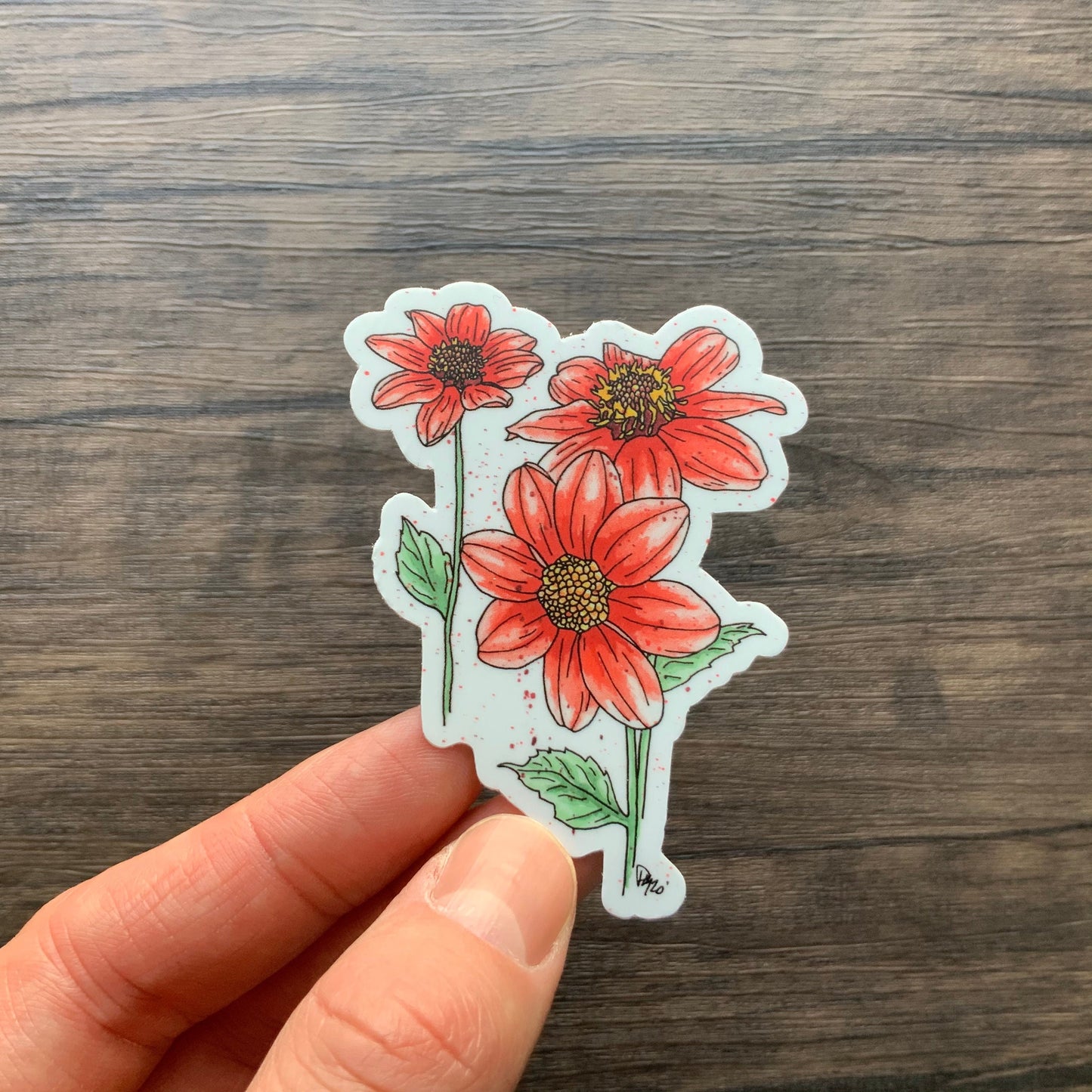 Red Dahlias Vinyl Sticker