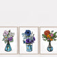 Women in Science Poster Set | Flask Bouquet Wall Art Set | Flower Painting Set | Science Poster Set | Erlenmeyer Flask Art