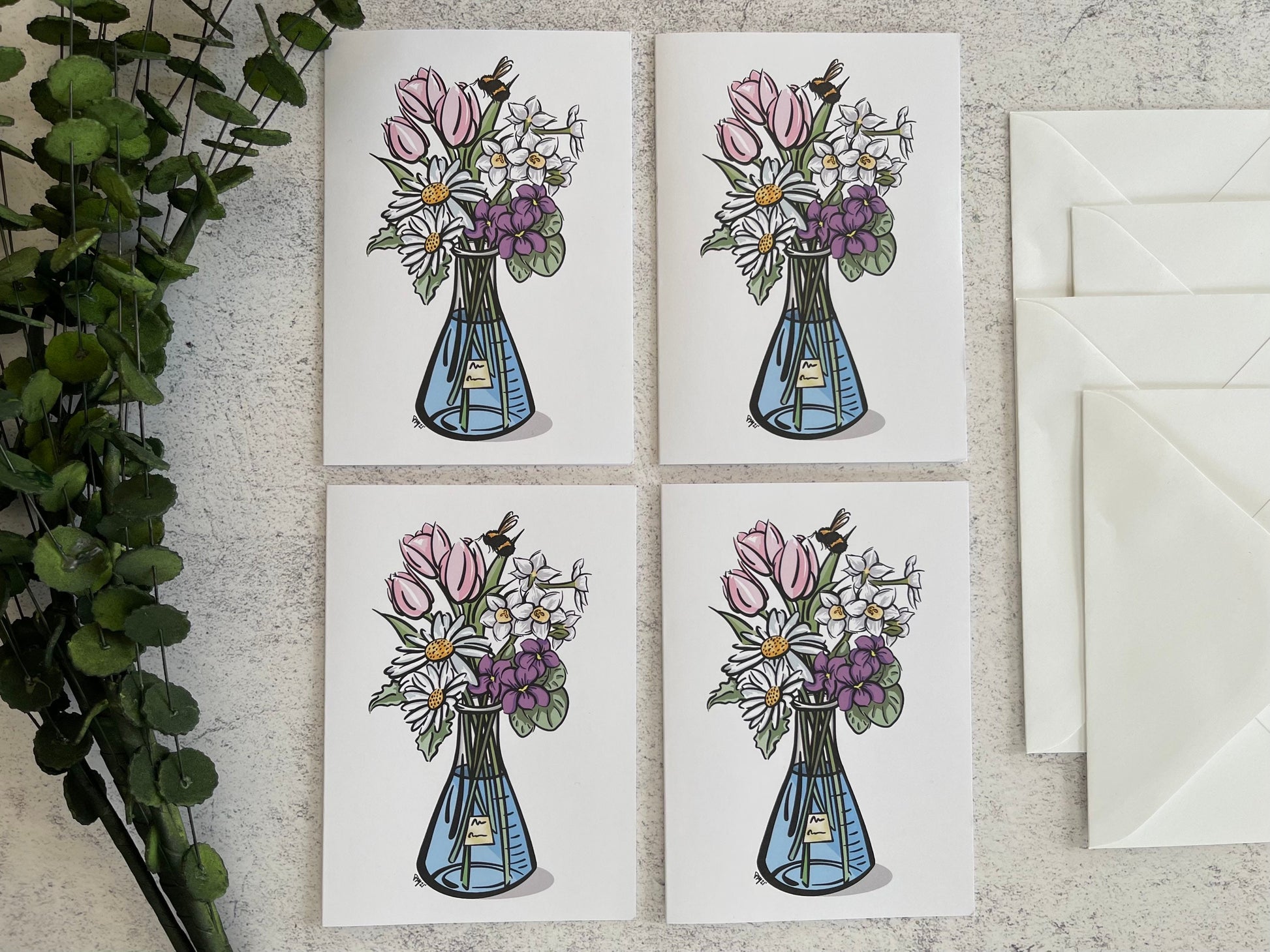 Pink Science Bouquet Greeting Card Set