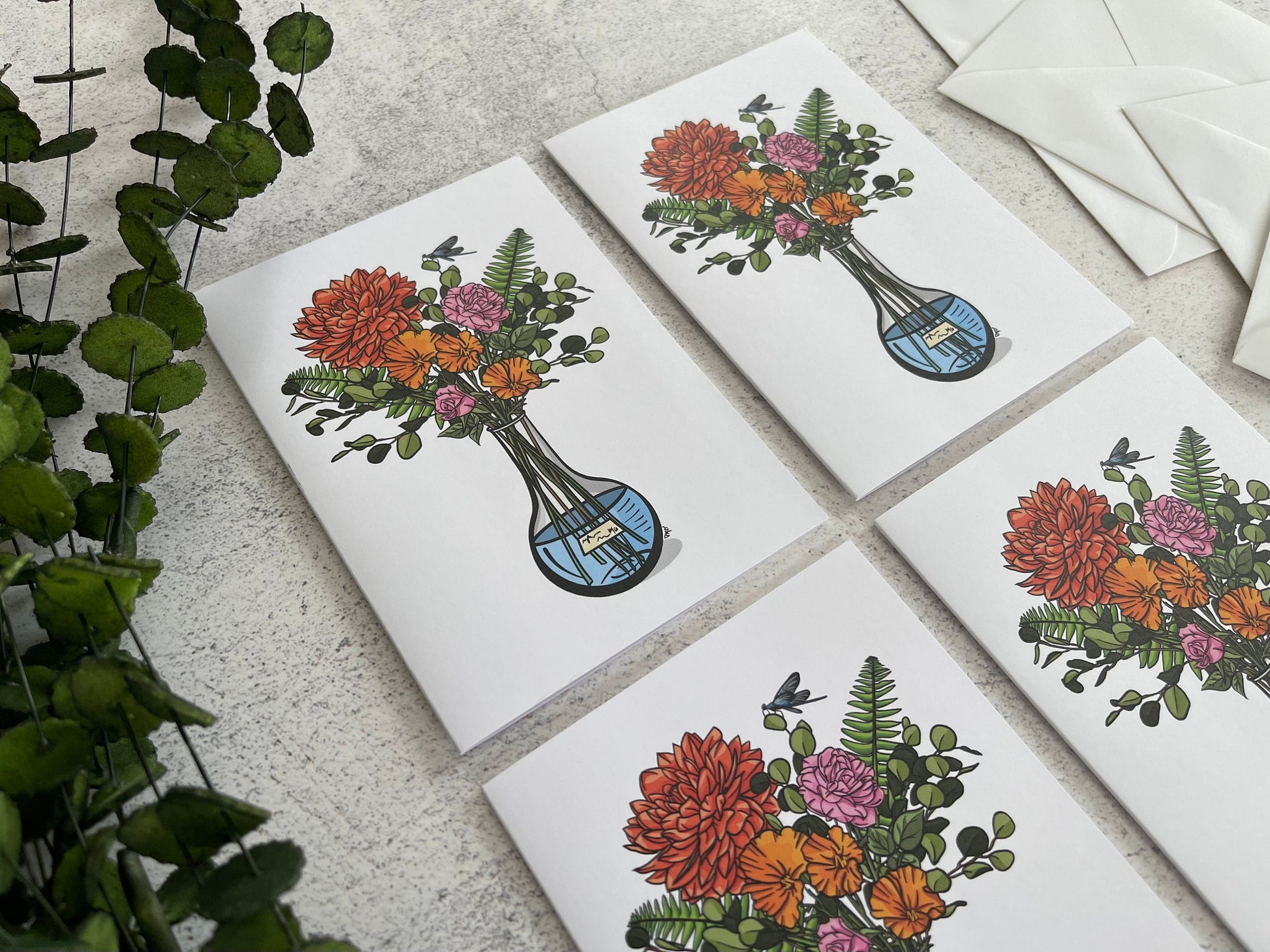 Red Science Bouquet Greeting Card Set
