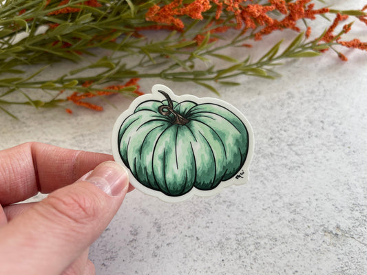 Green Watercolor Pumpkin Vinyl Sticker