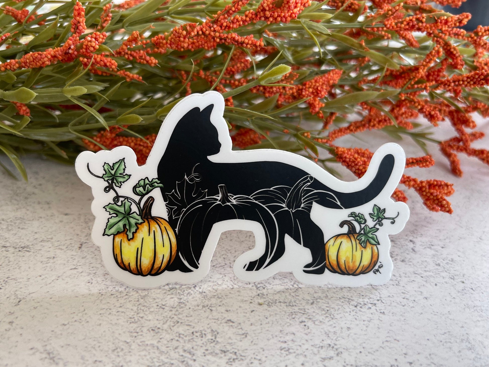 Black Cat Pumpkin Vinyl Sticker