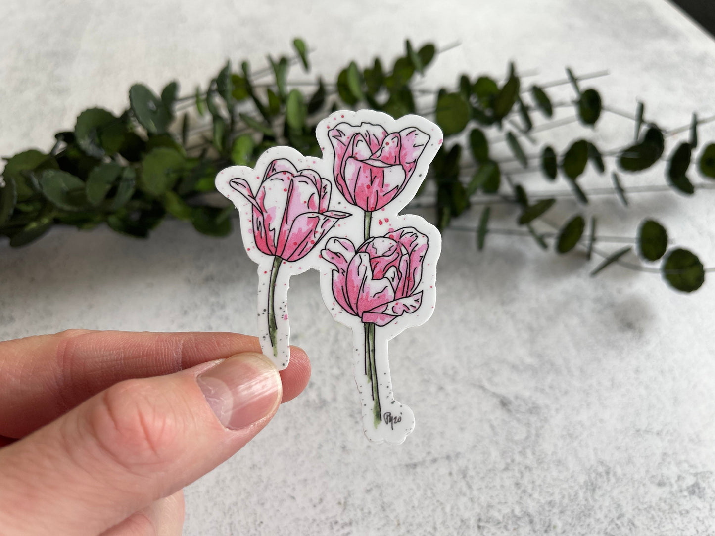 Pink Tulip Watercolor Vinyl Sticker