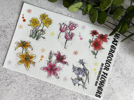 Watercolor Flower Sticker Sheet