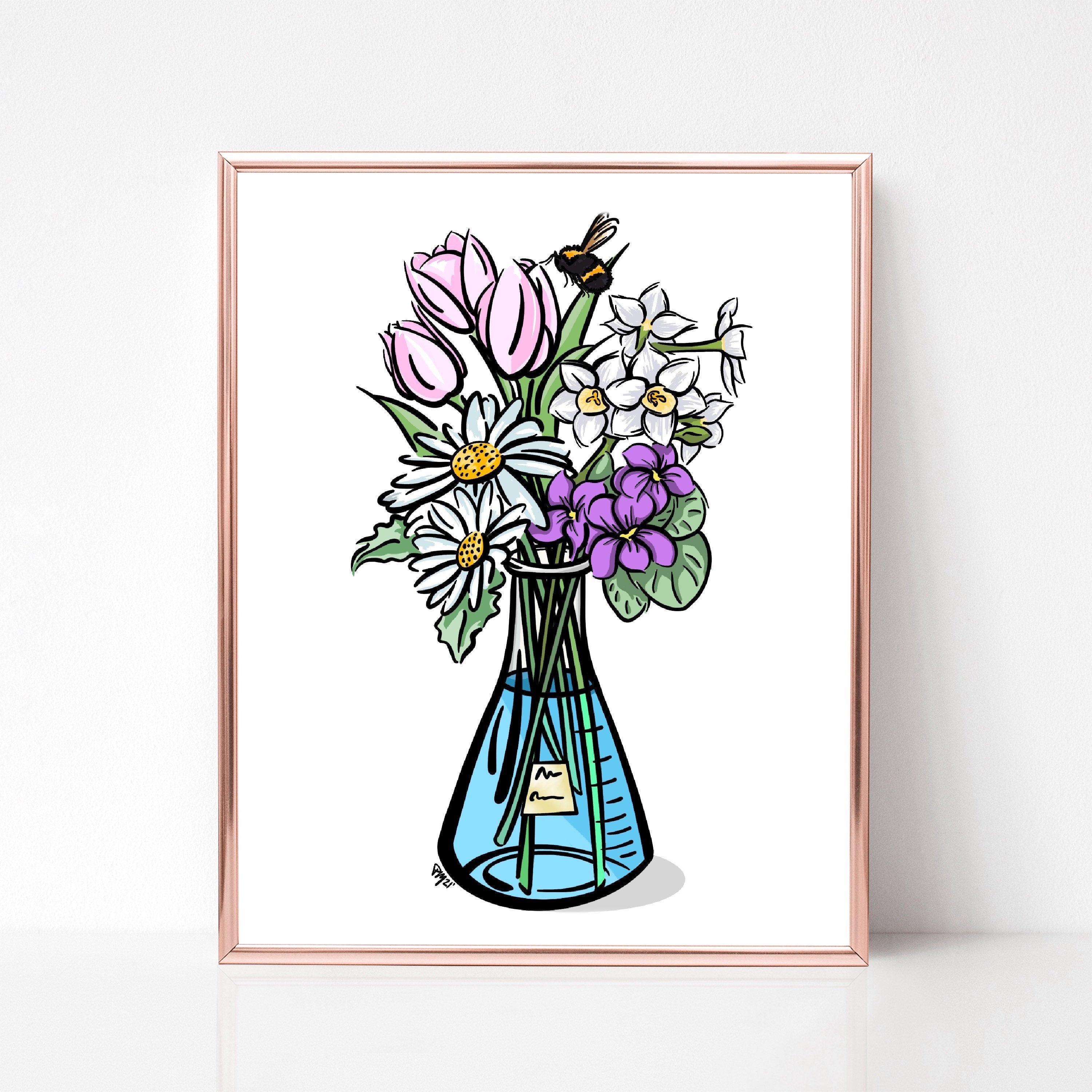 Women in Science Poster Set | Flask Bouquet Wall Art Set | Flower Pain