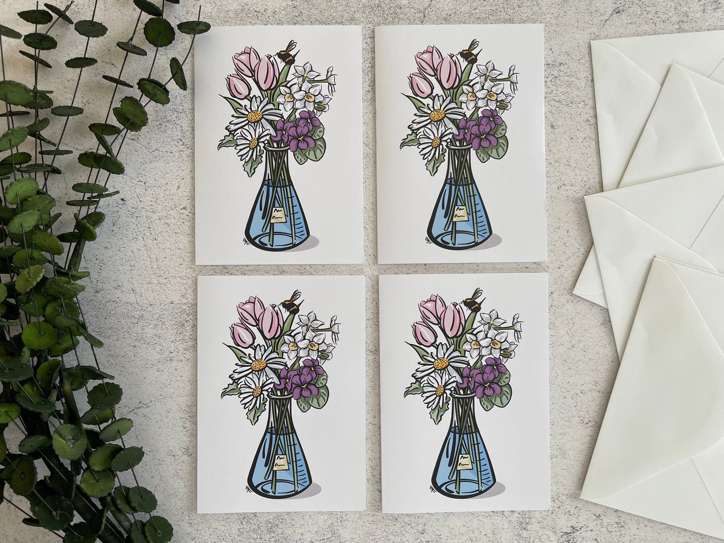 Pink Science Bouquet Greeting Card Set
