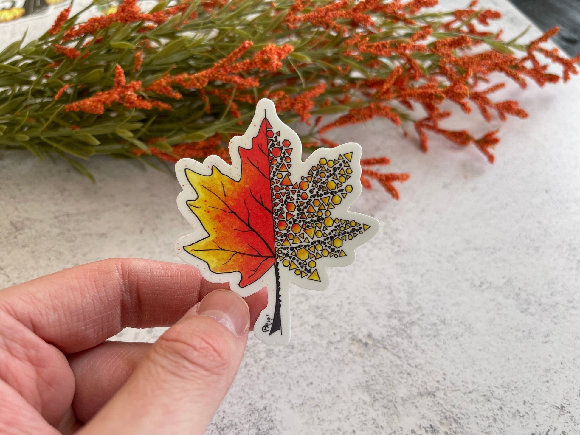 Geometric Maple Leaf Vinyl Sticker