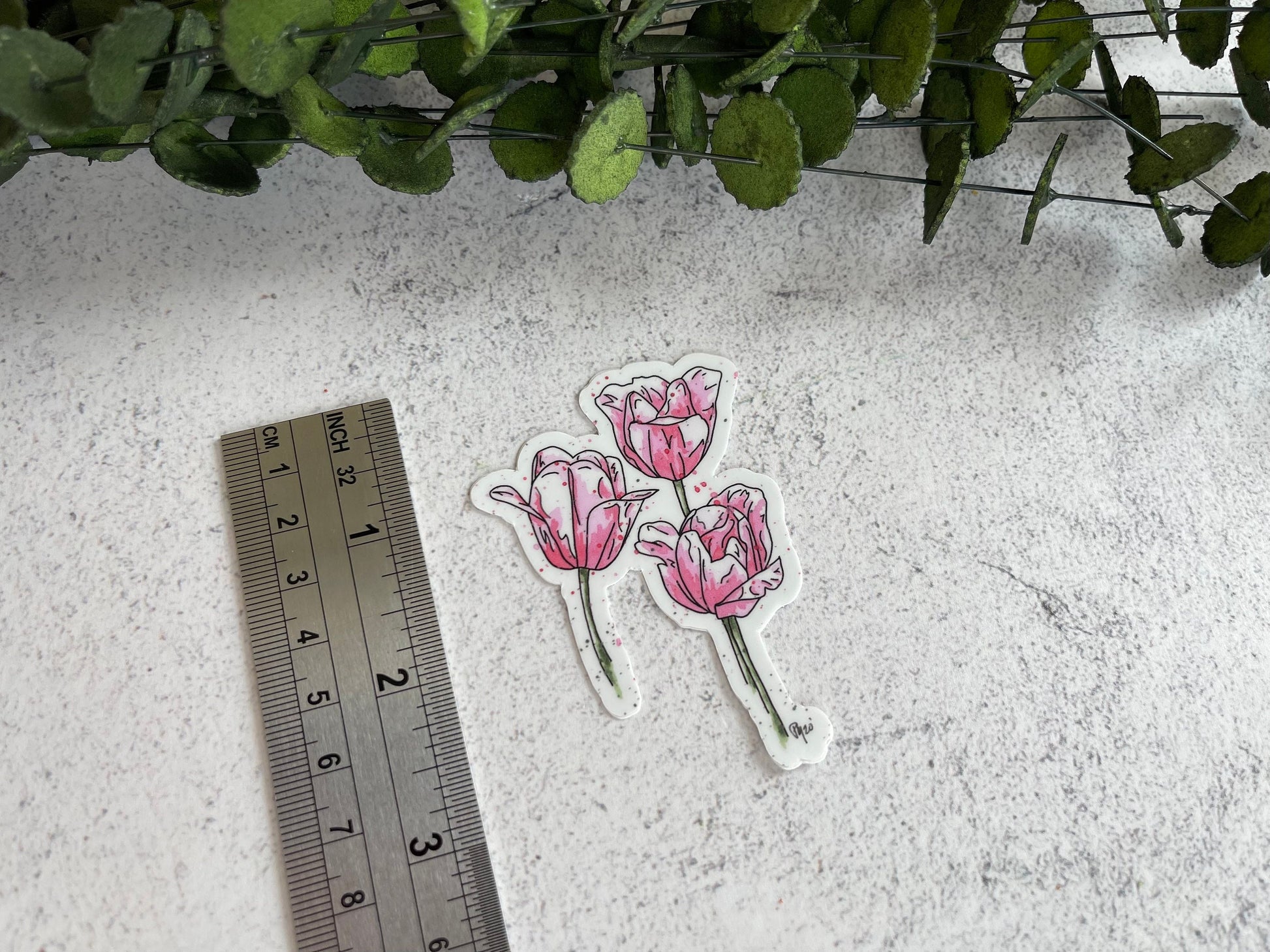 Pink Tulip Watercolor Vinyl Sticker