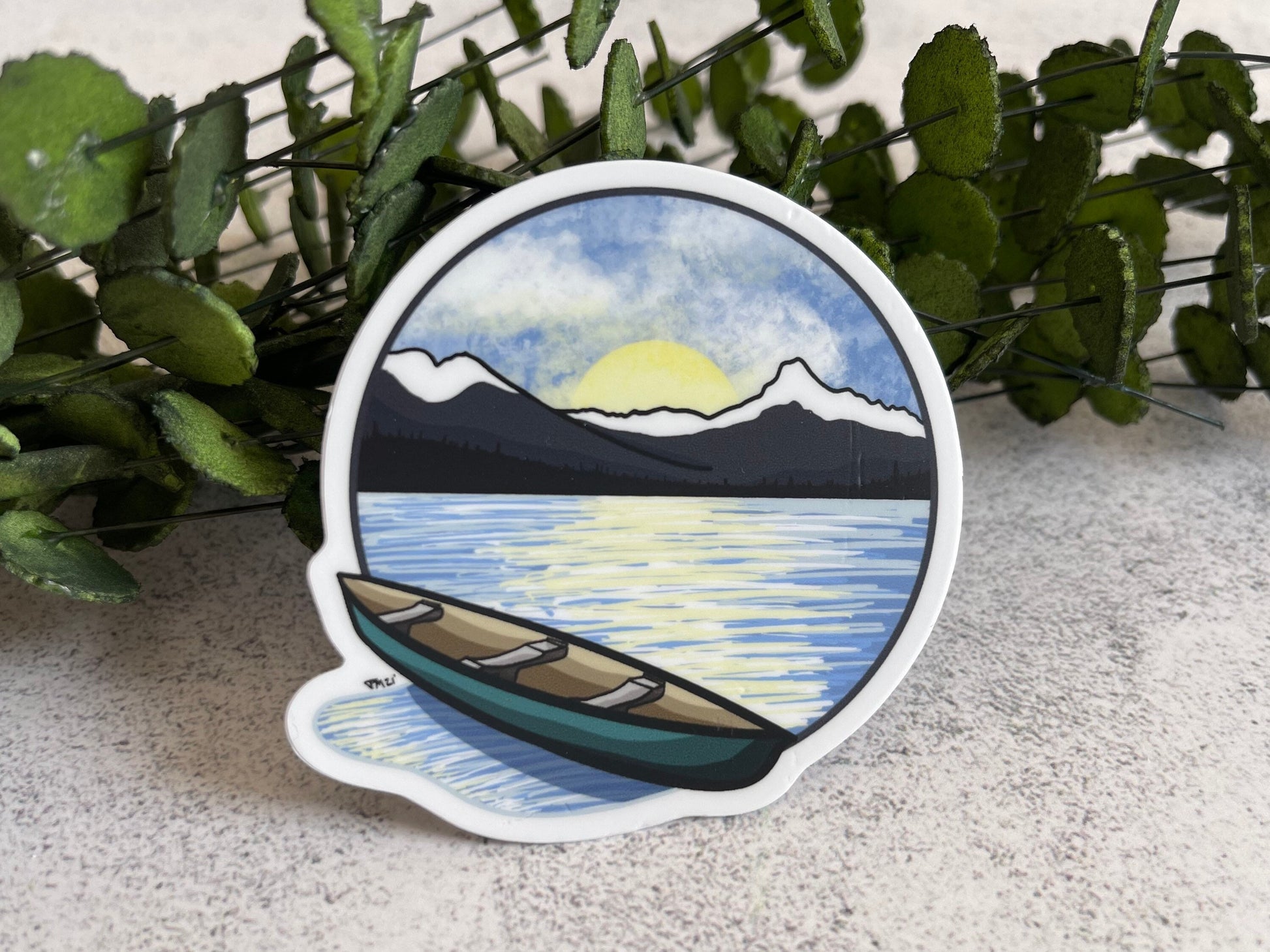Canoeing at Mountain Lake Vinyl Sticker