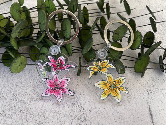 Pink and Yellow Lily Keychain Set