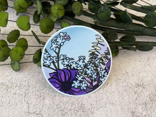 Blue and Purple Floral Vinyl Sticker