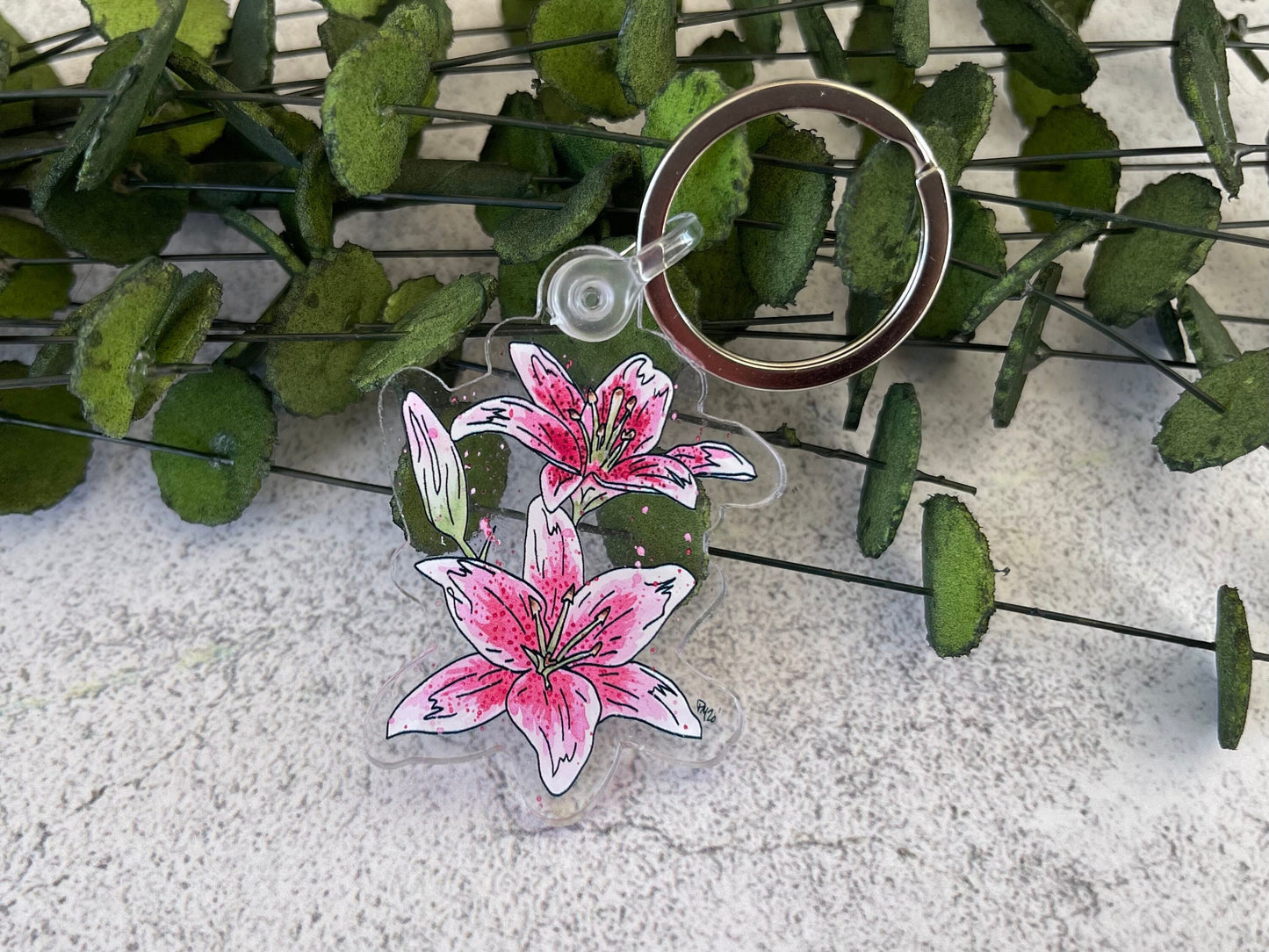 Pink and Yellow Lily Keychain Set
