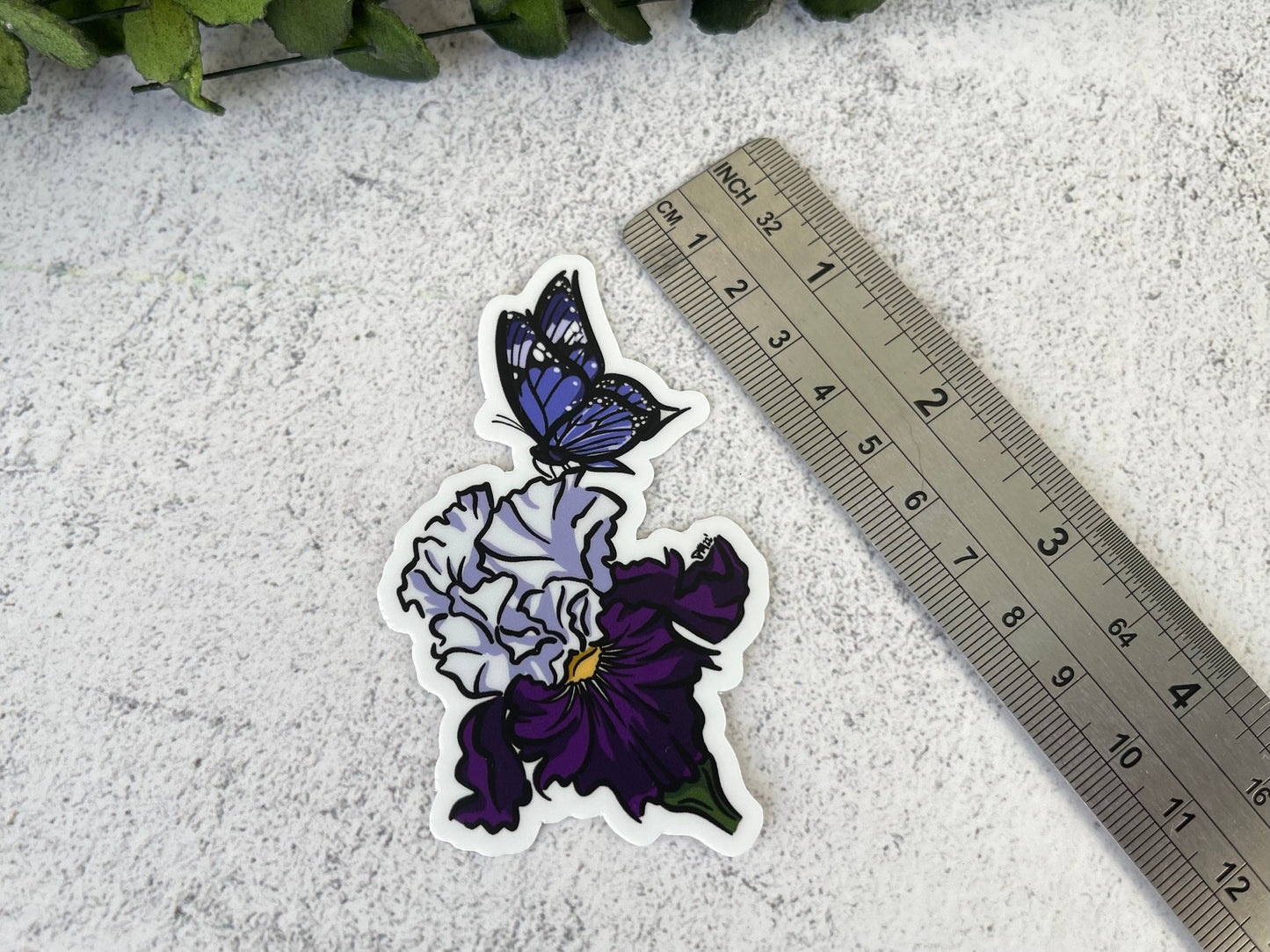 Purple Iris and Butterfyl Vinyl Sticker