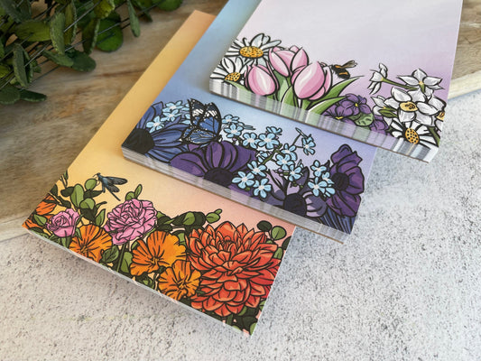 Red, Blue, and Pink Floral Notepad Set