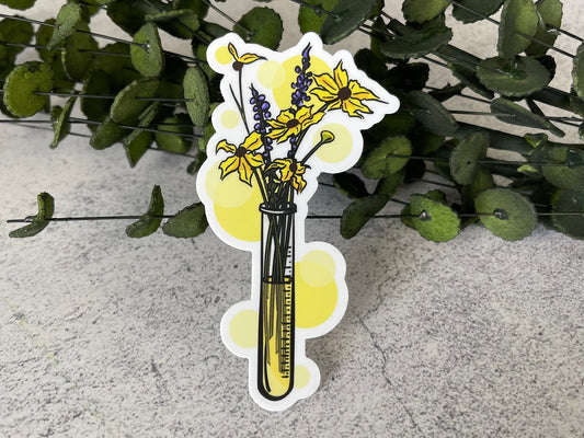 Yellow Floral Test Tube Vinyl Sticker