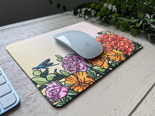 Red and Orange Floral Mouse Pad
